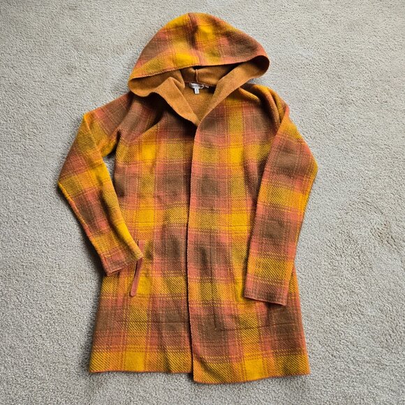 Toad&Co Sweaters - Toad & Co Heartfelt Hoodie Wool Yellow Orange Plaid XS